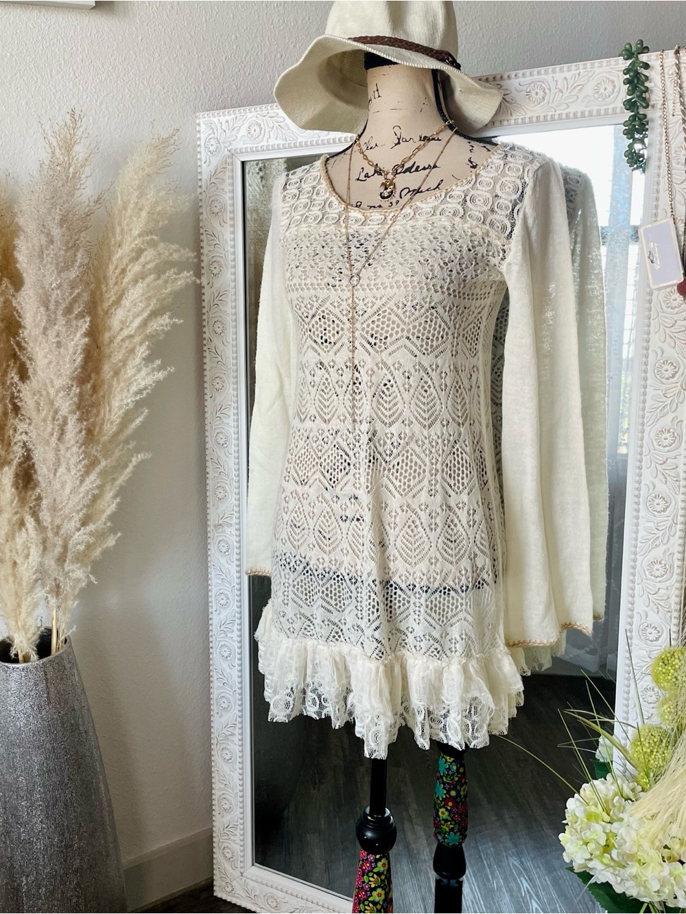 Free People Ivory Lace Tunic Dress Small